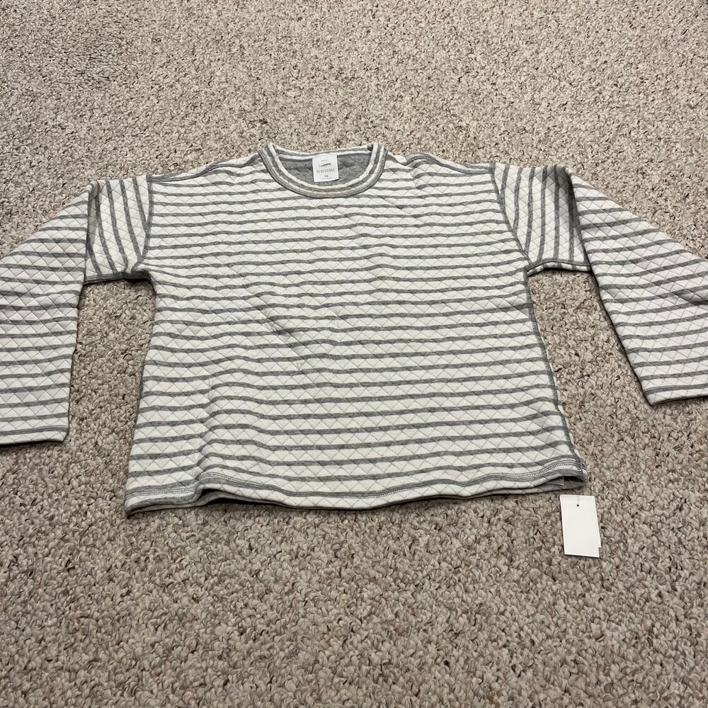 NWT J Crew Reversible Quilted Pullover Womens Sz XS Gray White Casual